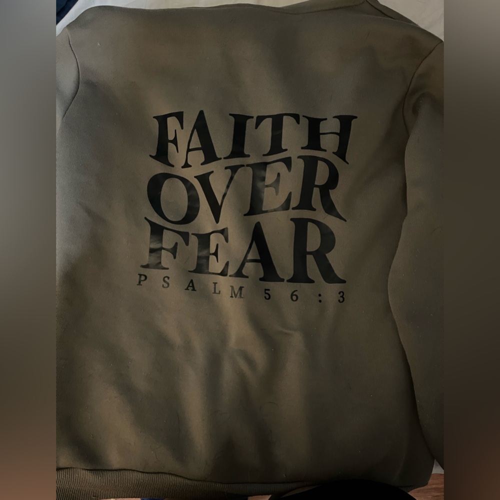 SHEIN Olive Green Faith Over Fear Jacket